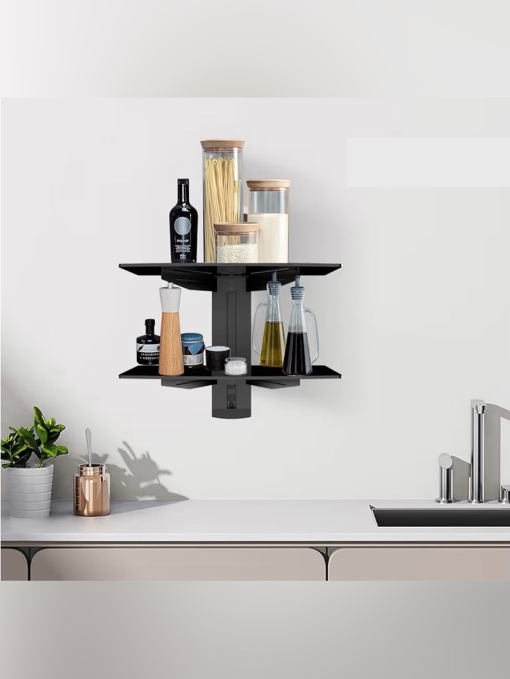 Modern 2-Tier Tempered Glass 2-Shelf Wall Mount Adjustable - Picture 2 of 9